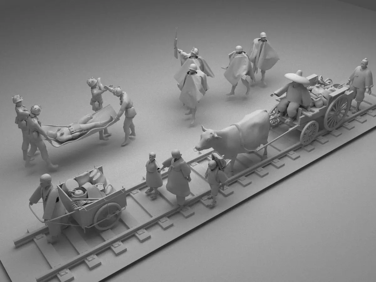 Korean War refugees and soldiers simple model 3D model_0