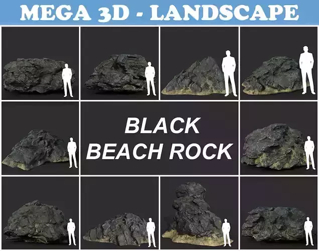 Low poly Black Beach Rock Collection 1 210210 Low-poly 3D model
