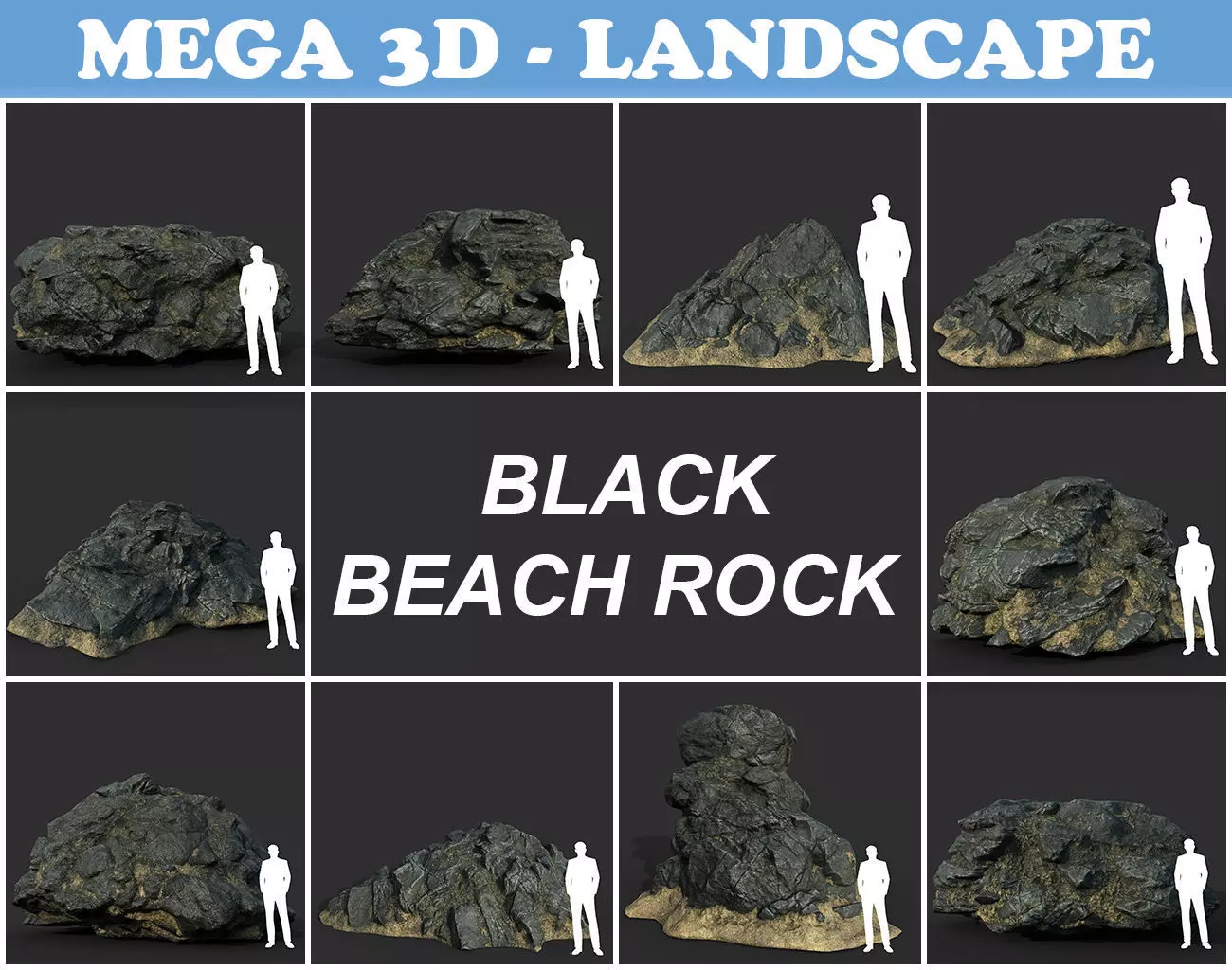 Low poly Black Beach Rock Collection 1 210210 Low-poly 3D model_0