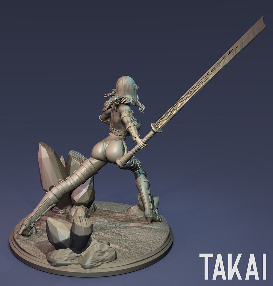 Fantasy 3D Print Pin Up Figurine - Mistress Army Berserker 3D print model_18