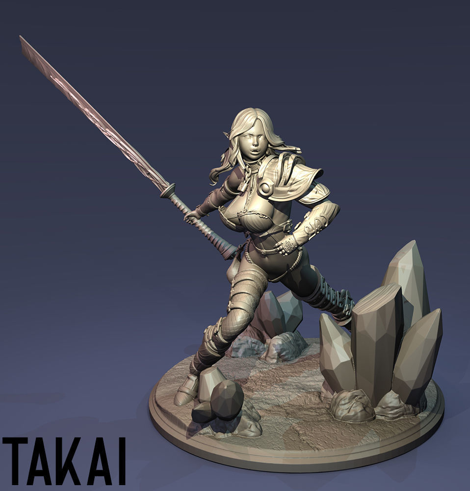 Fantasy 3D Print Pin Up Figurine - Mistress Army Berserker 3D print model_15