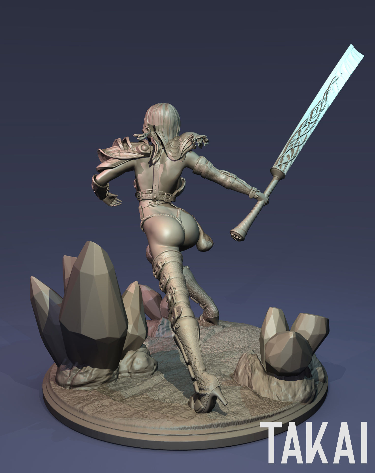 Fantasy 3D Print Pin Up Figurine - Mistress Army Berserker 3D print model_19