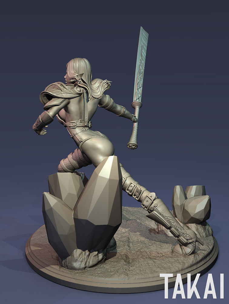 Fantasy 3D Print Pin Up Figurine - Mistress Army Berserker 3D print model_20