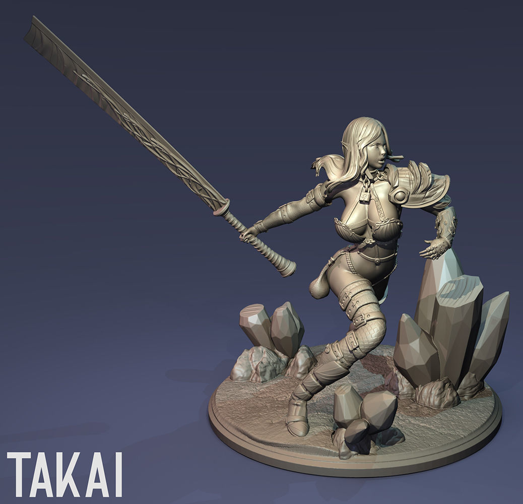 Fantasy 3D Print Pin Up Figurine - Mistress Army Berserker 3D print model_16