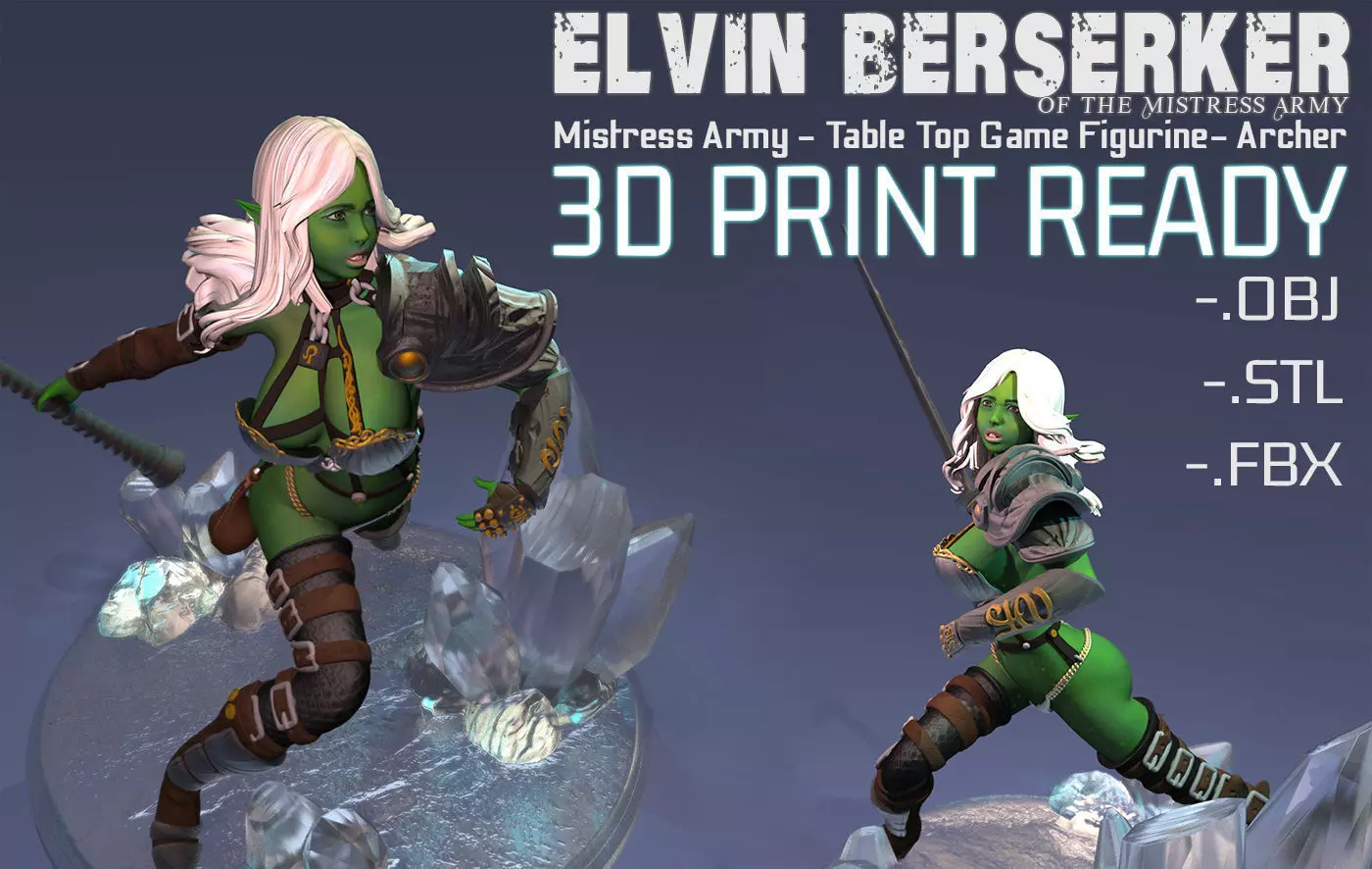 Fantasy 3D Print Pin Up Figurine - Mistress Army Berserker 3D print model_0