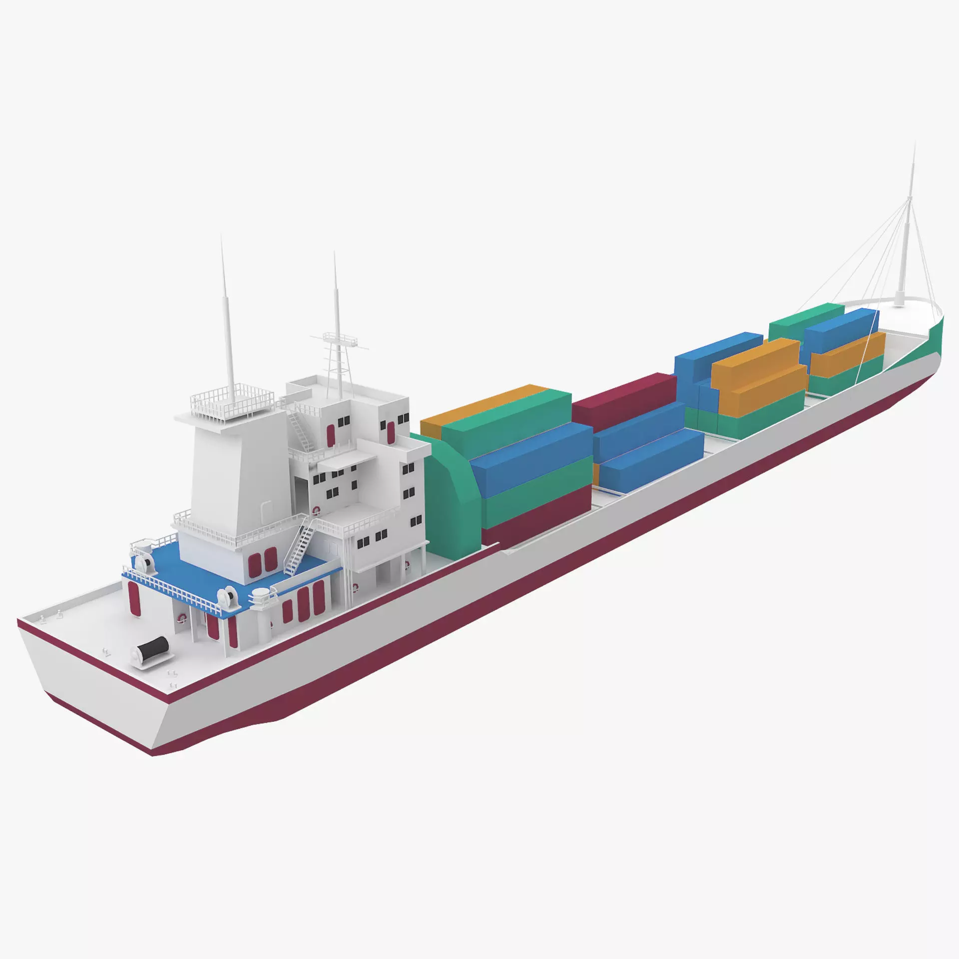 ship low poly container Low-poly 3D model_0