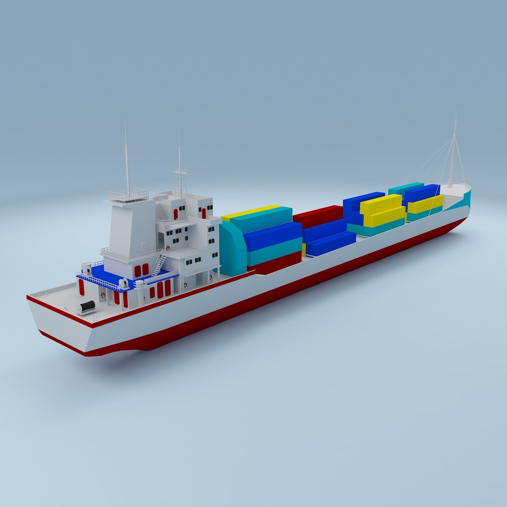 ship low poly container Low-poly 3D model_2