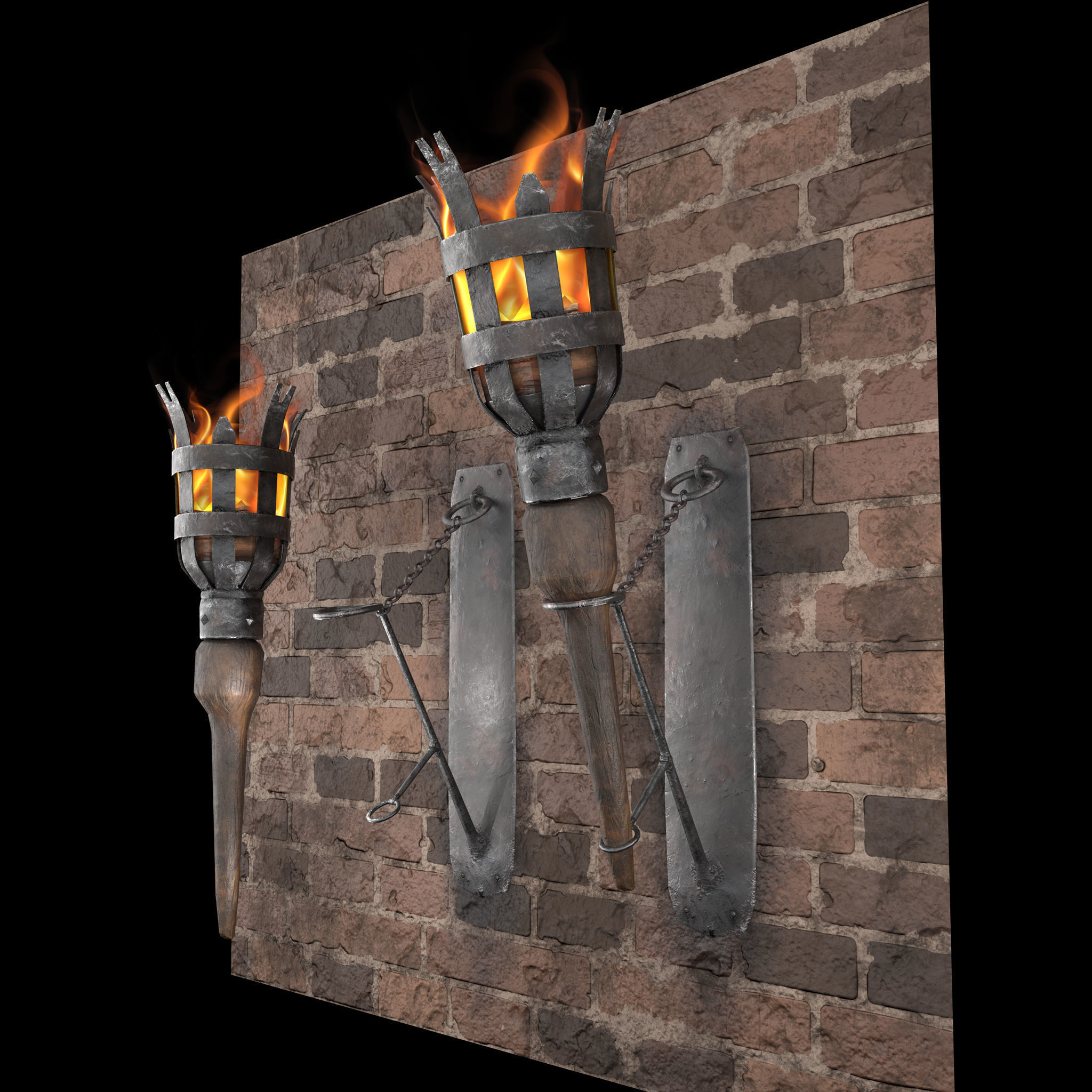 Medieval Wall and Standing Torches 3D Model Collection_34