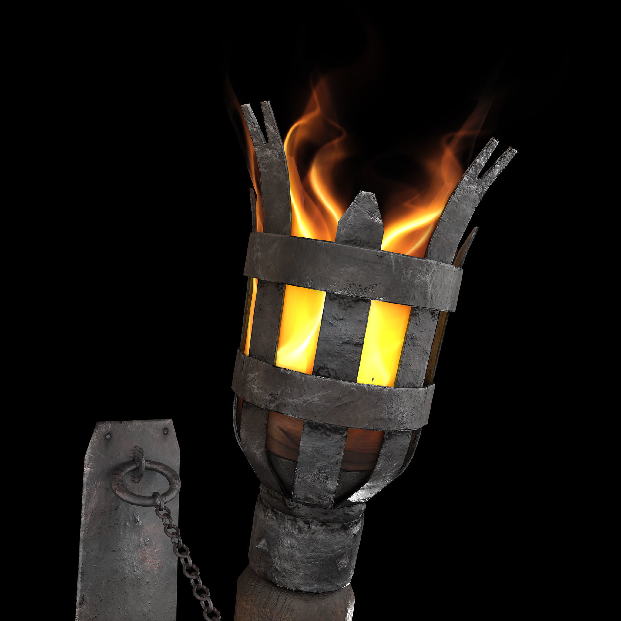 Medieval Wall and Standing Torches 3D Model Collection_26