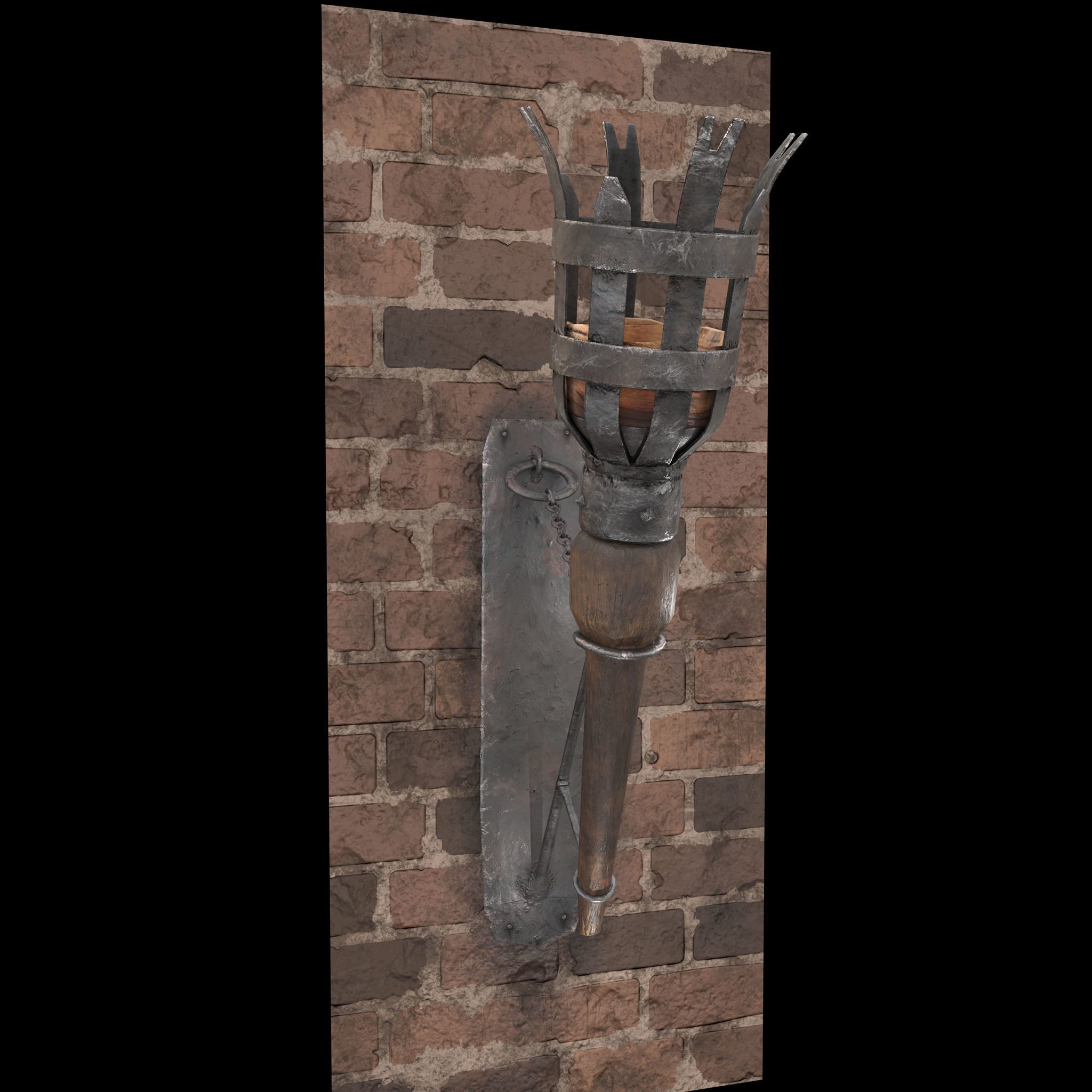 Medieval Wall and Standing Torches 3D Model Collection_30