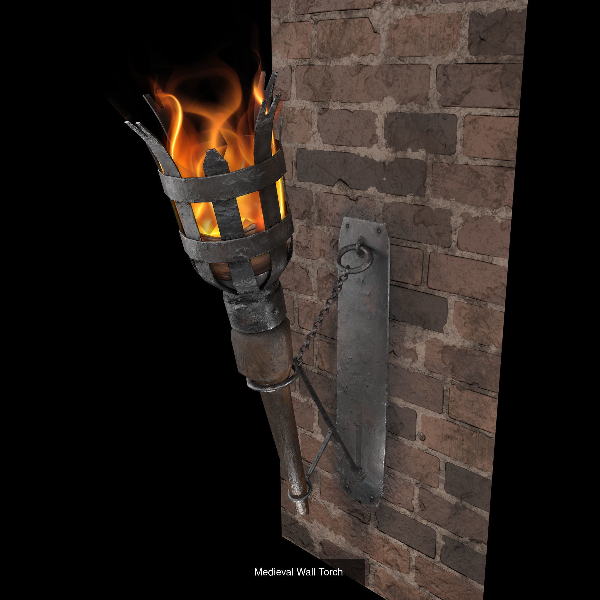 Medieval Wall and Standing Torches 3D Model Collection_5