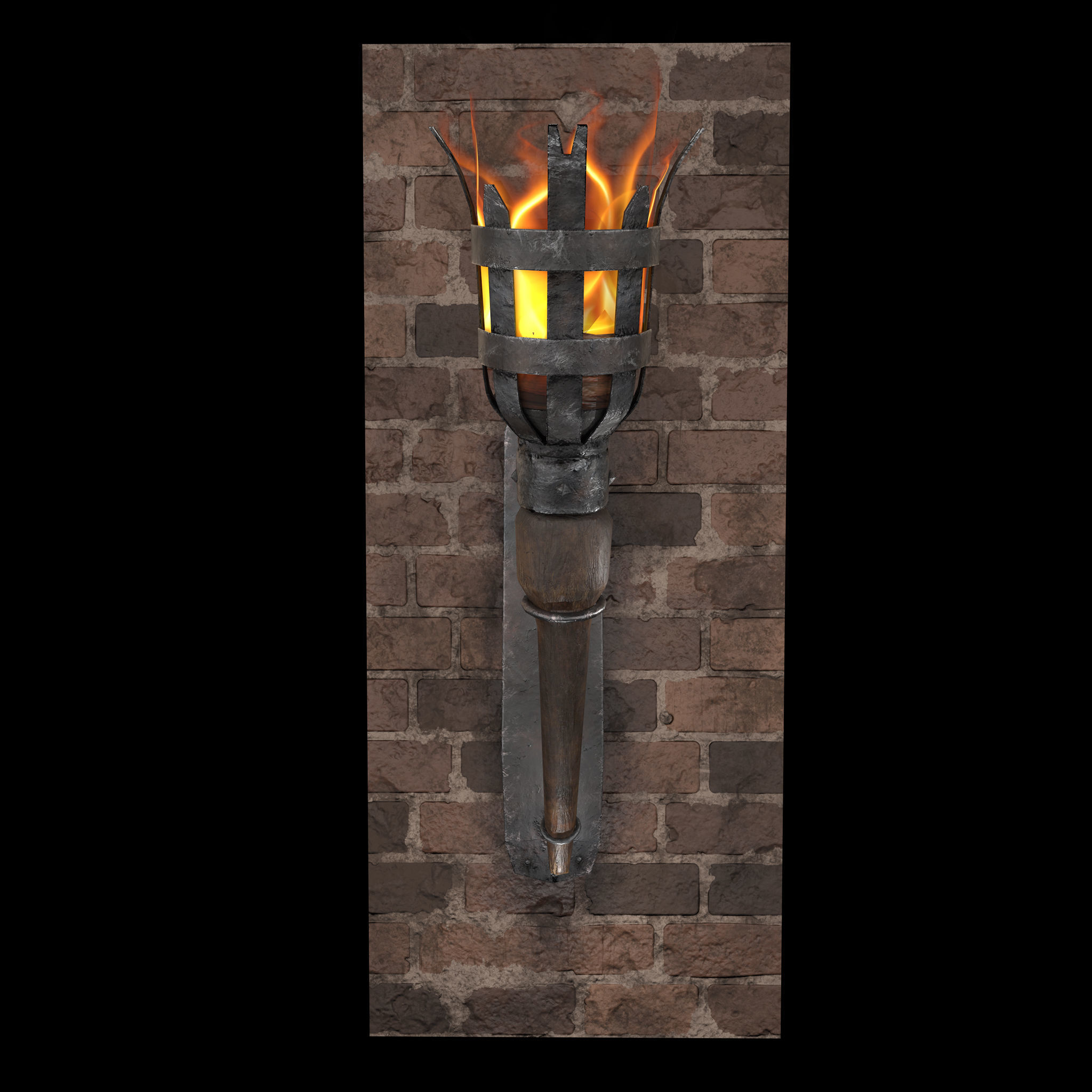 Medieval Wall and Standing Torches 3D Model Collection_29