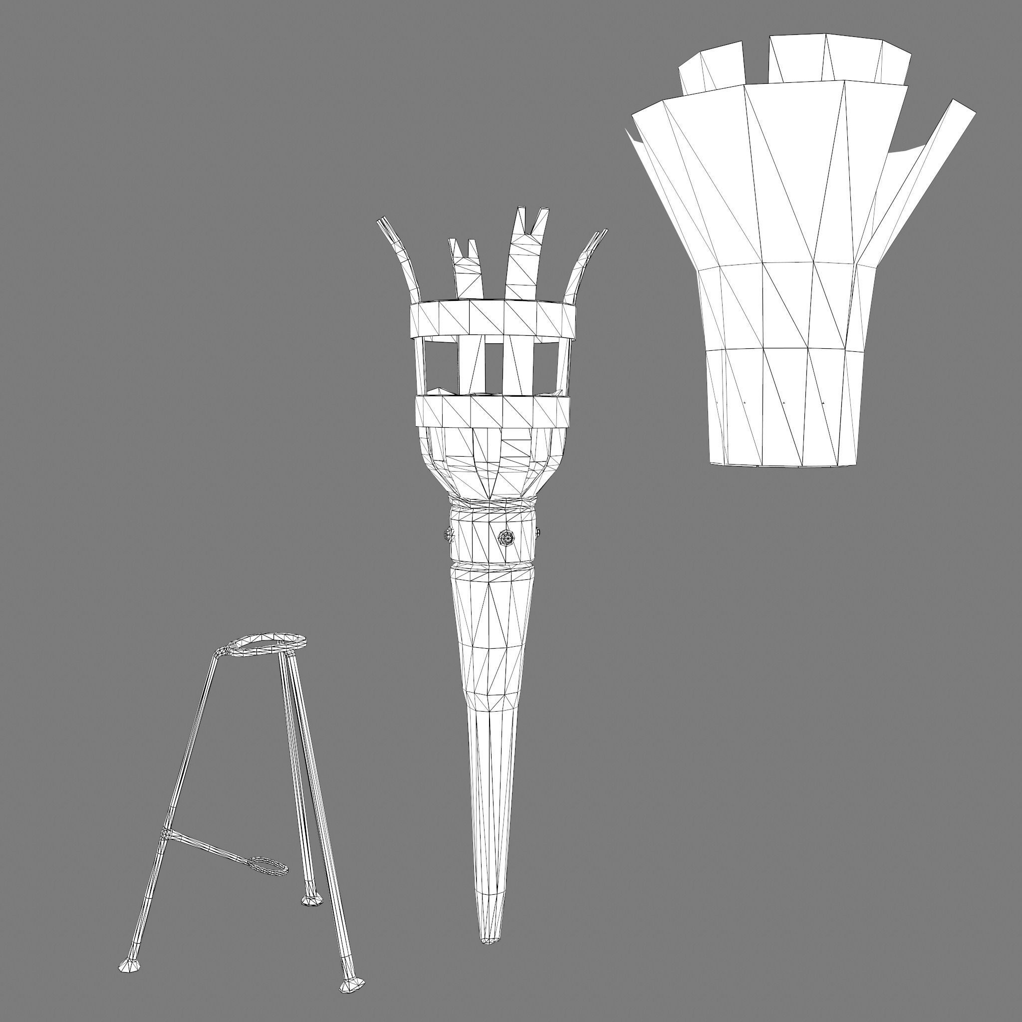 Medieval Wall and Standing Torches 3D Model Collection_48
