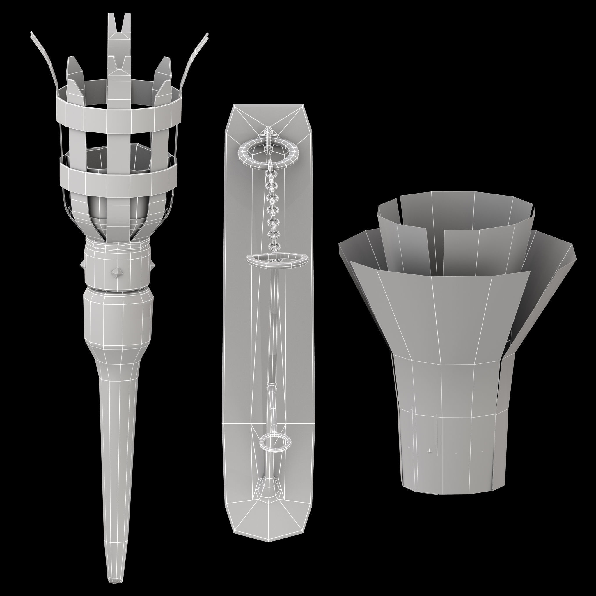 Medieval Wall and Standing Torches 3D Model Collection_22