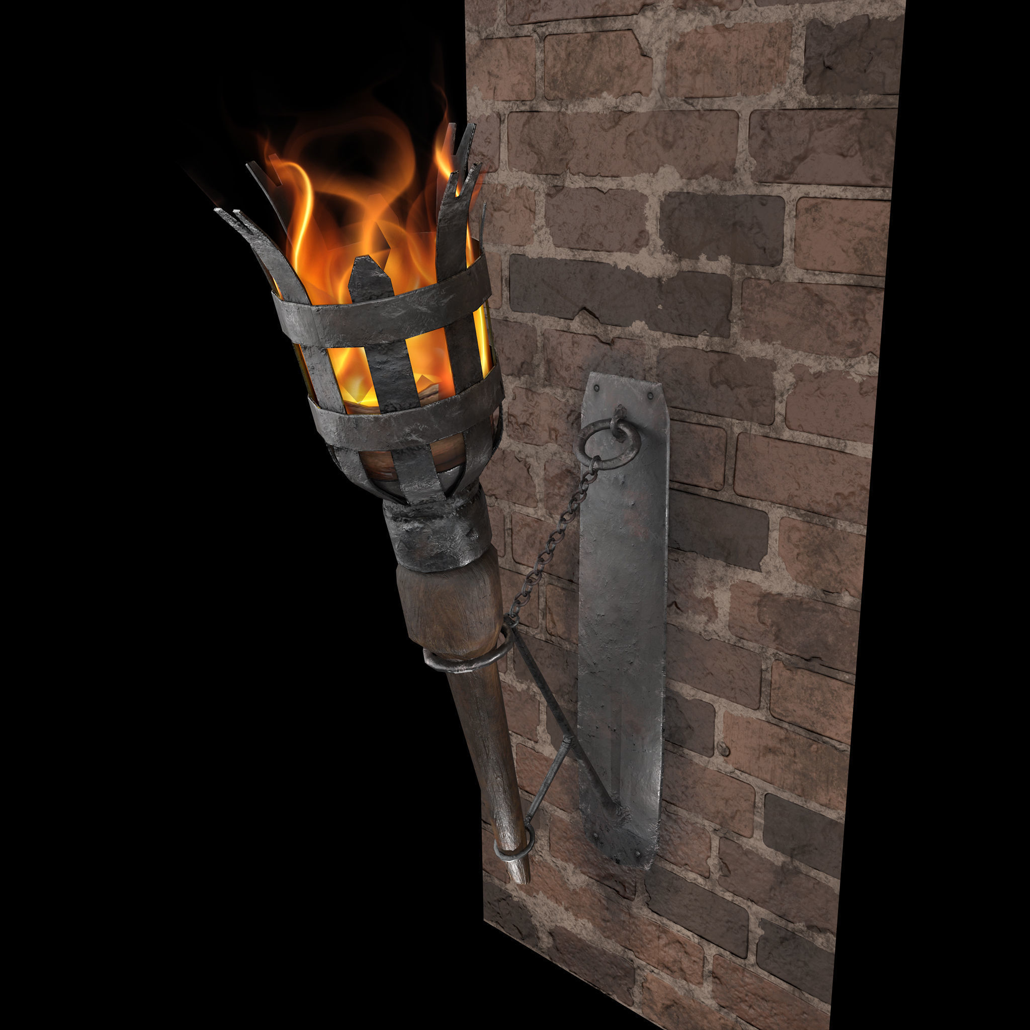 Medieval Wall and Standing Torches 3D Model Collection_33