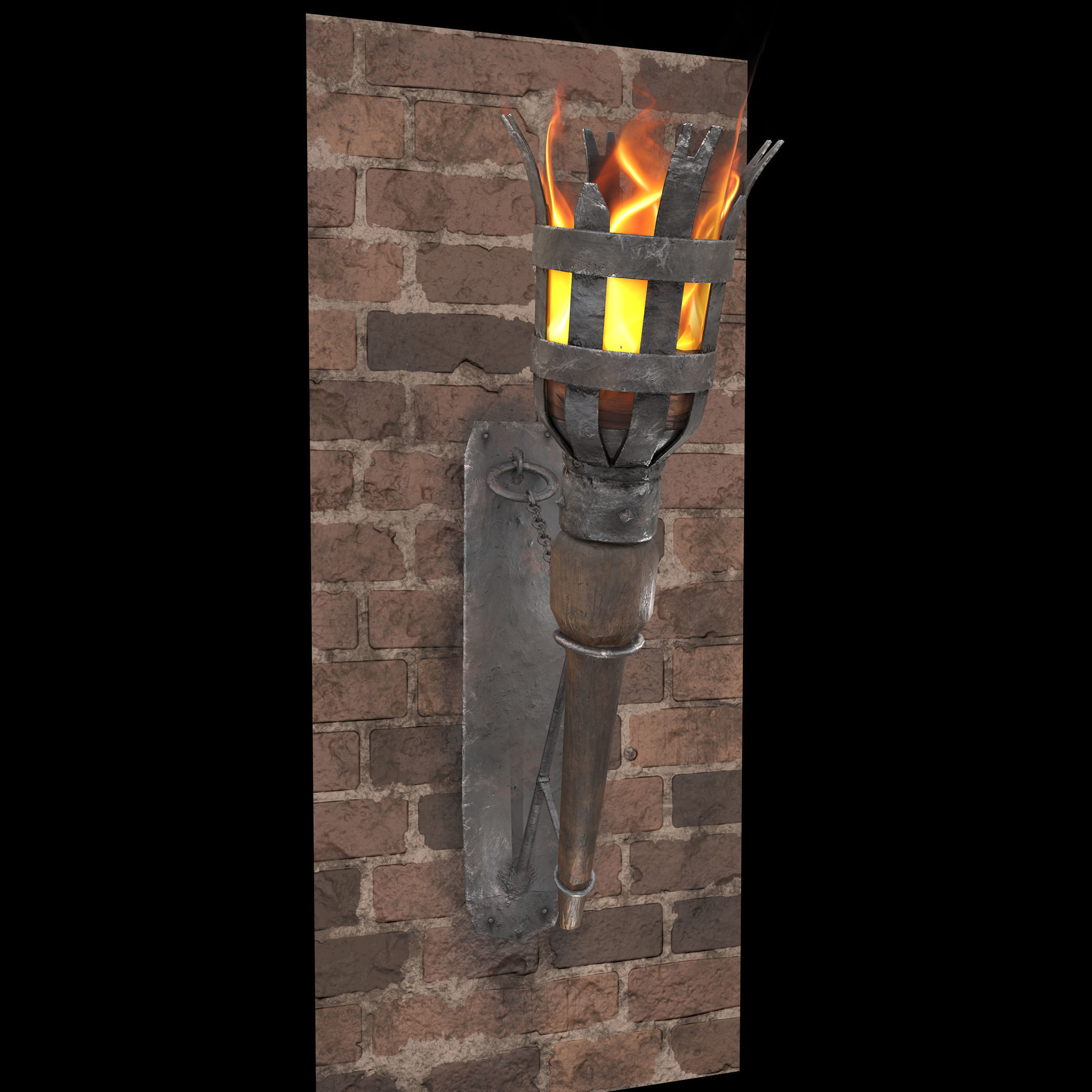 Medieval Wall and Standing Torches 3D Model Collection_31