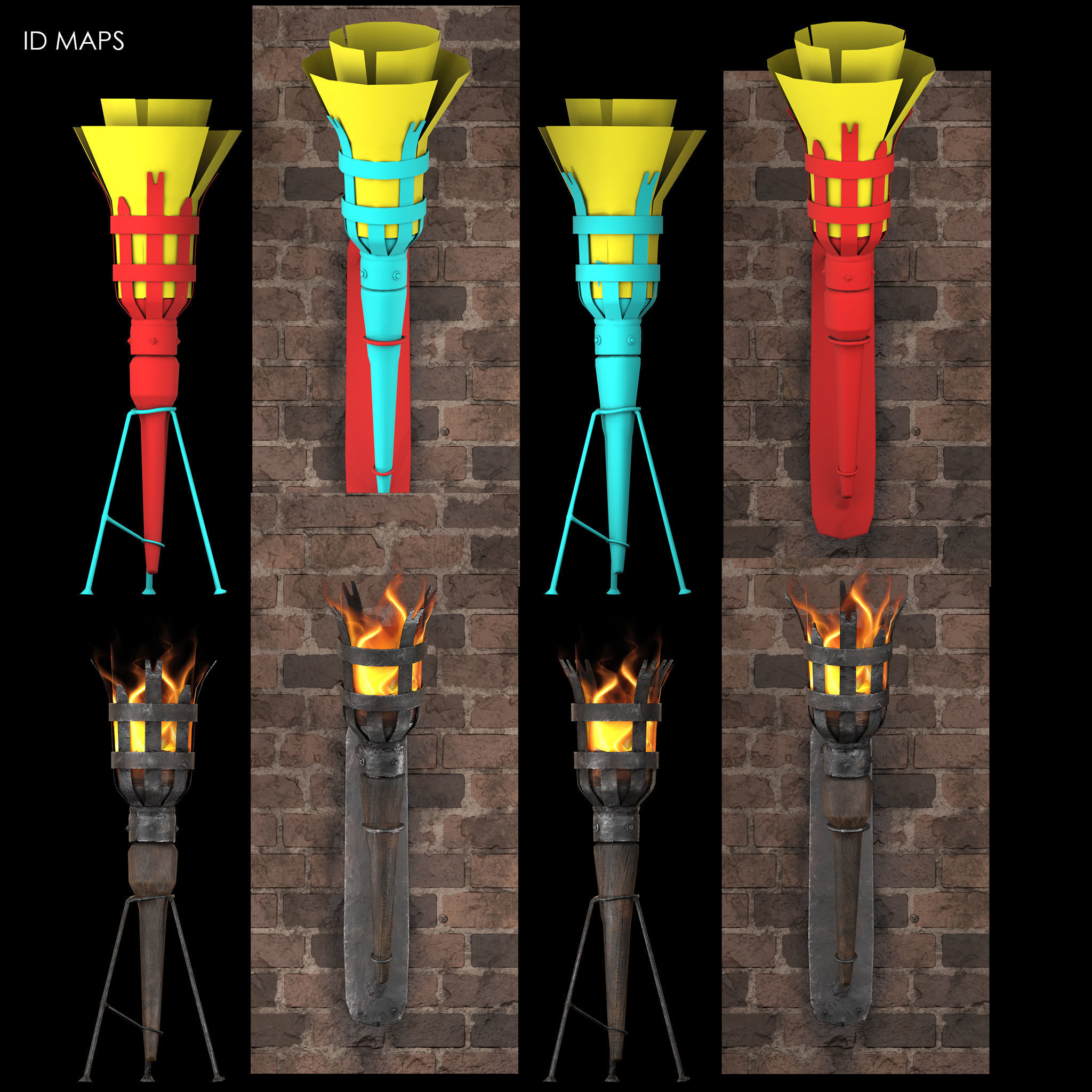 Medieval Wall and Standing Torches 3D Model Collection_52