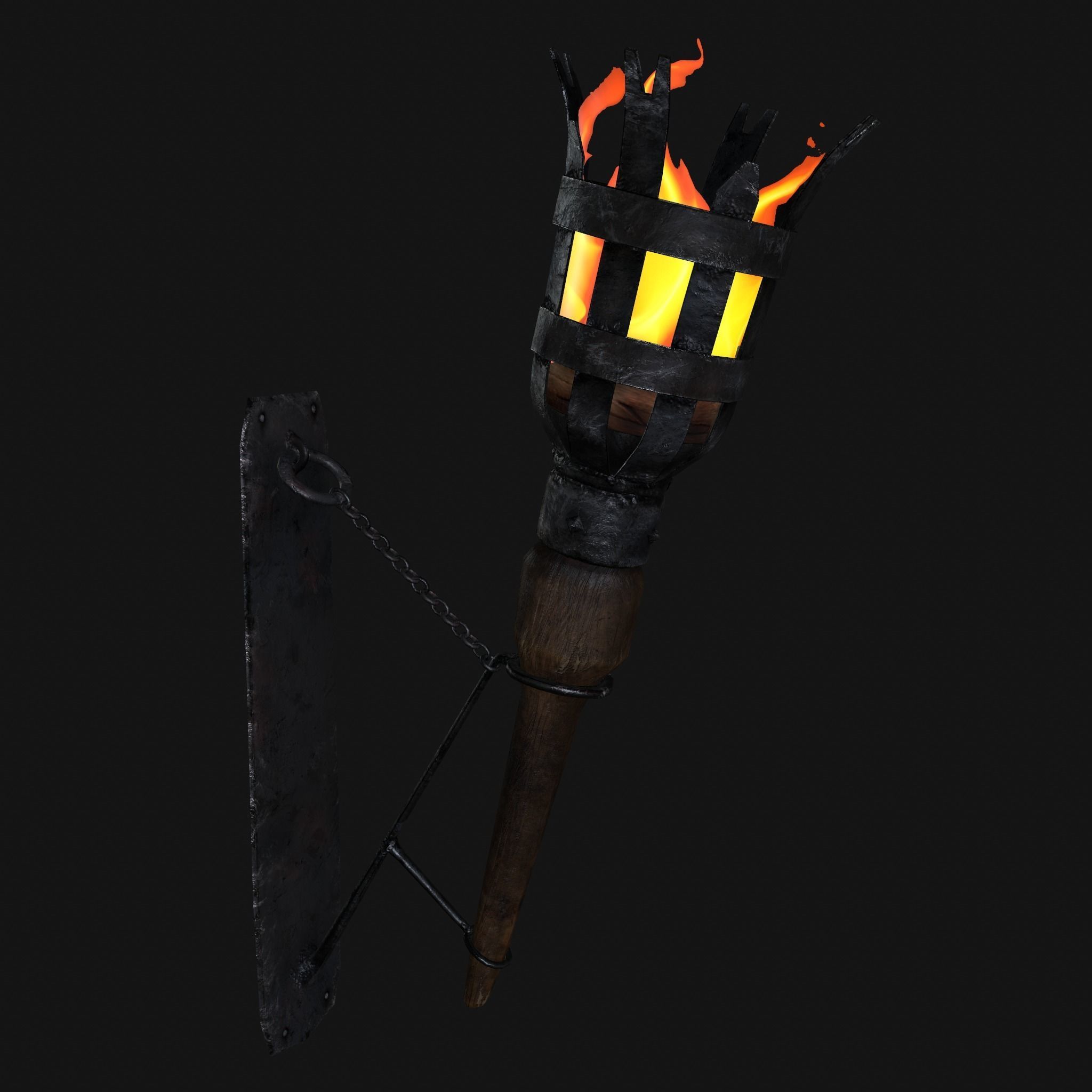 Medieval Wall and Standing Torches 3D Model Collection_32