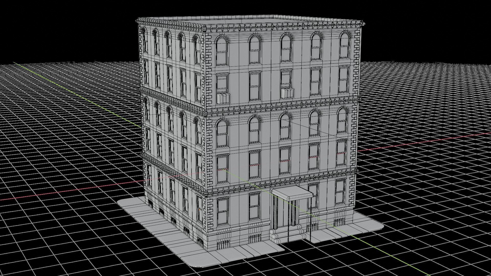 Standard building Low-poly 3D model_4