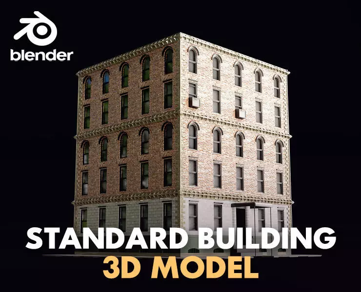 Standard building Low-poly 3D model_0