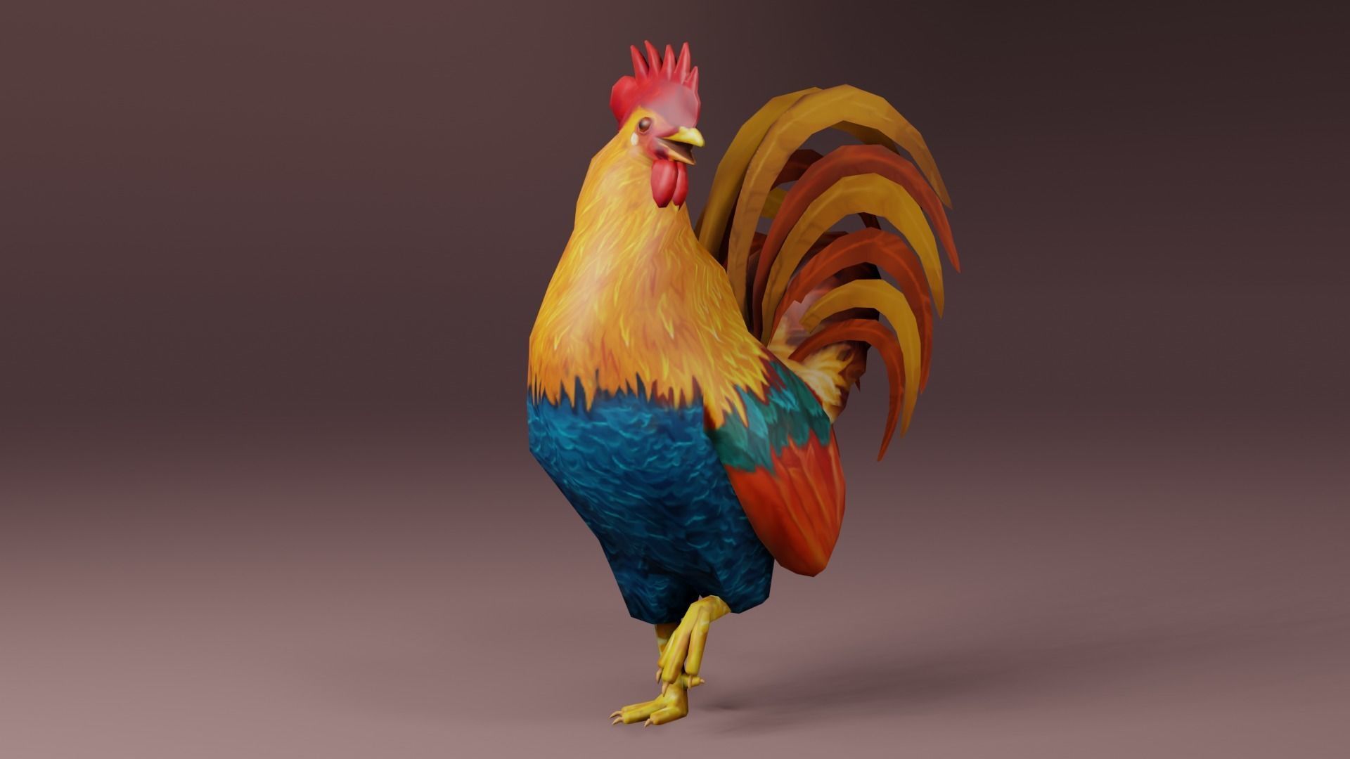 Low Poly Rooster Rigged with Animation Low-poly 3D model_3