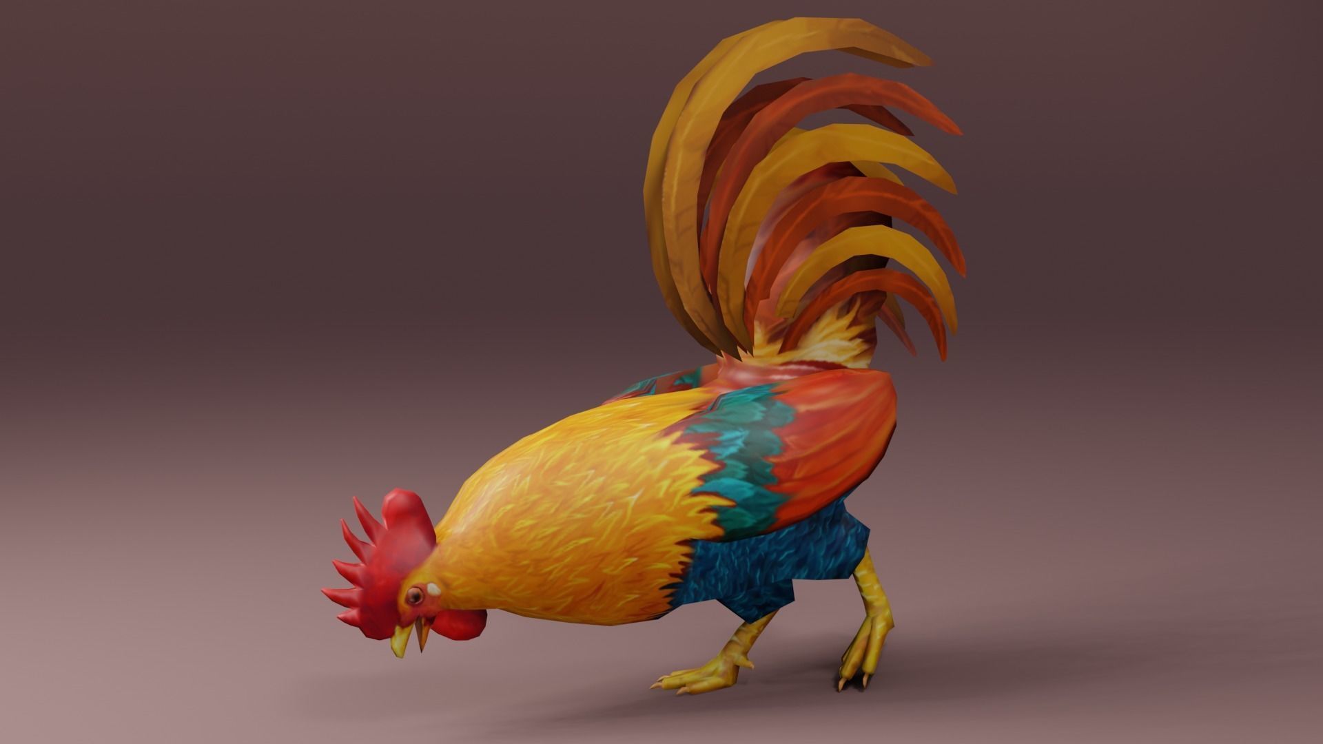 Low Poly Rooster Rigged with Animation Low-poly 3D model_4