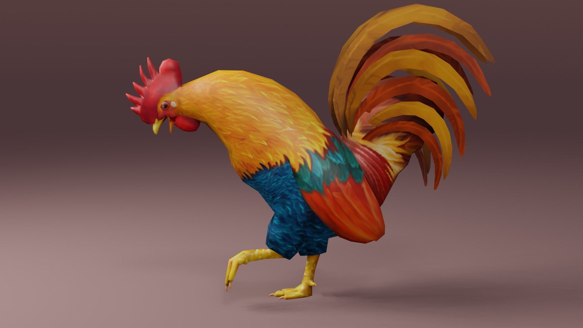 Low Poly Rooster Rigged with Animation Low-poly 3D model_6