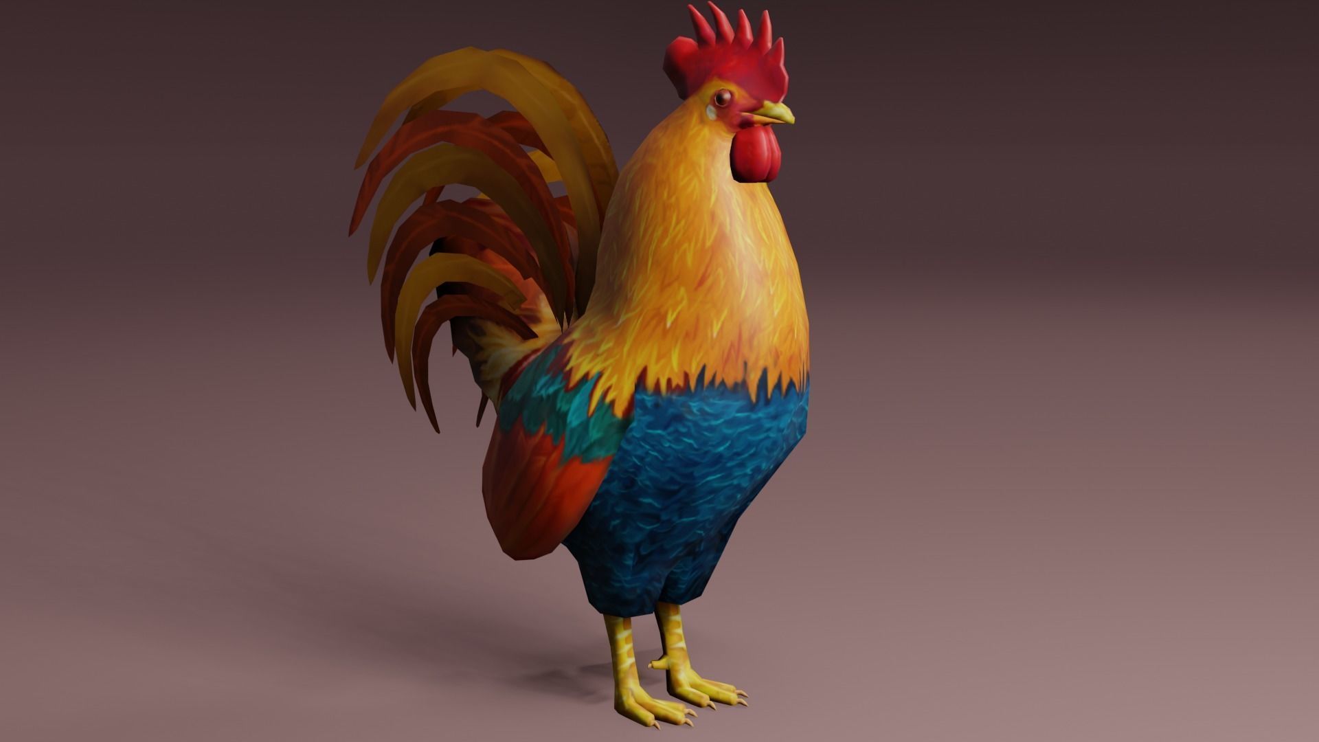 Low Poly Rooster Rigged with Animation Low-poly 3D model_7