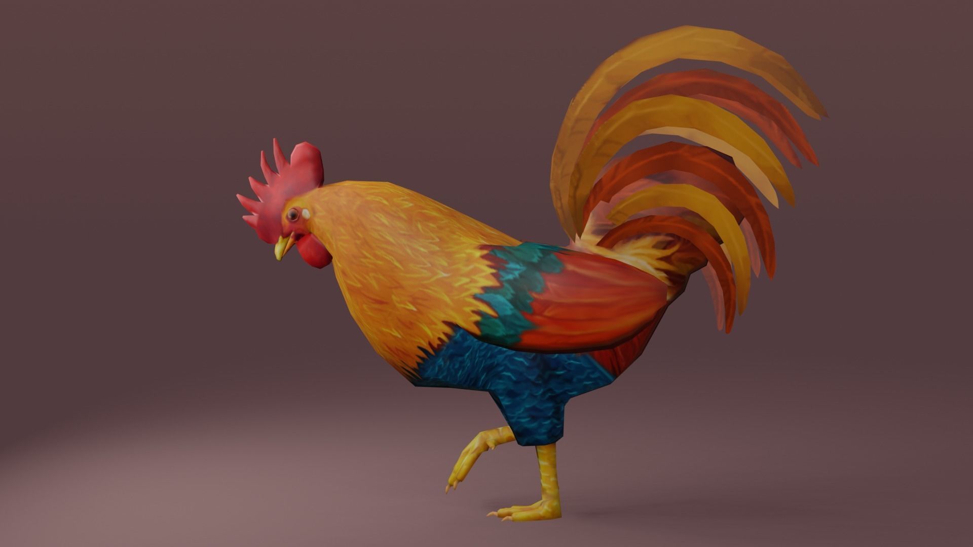 Low Poly Rooster Rigged with Animation Low-poly 3D model_2