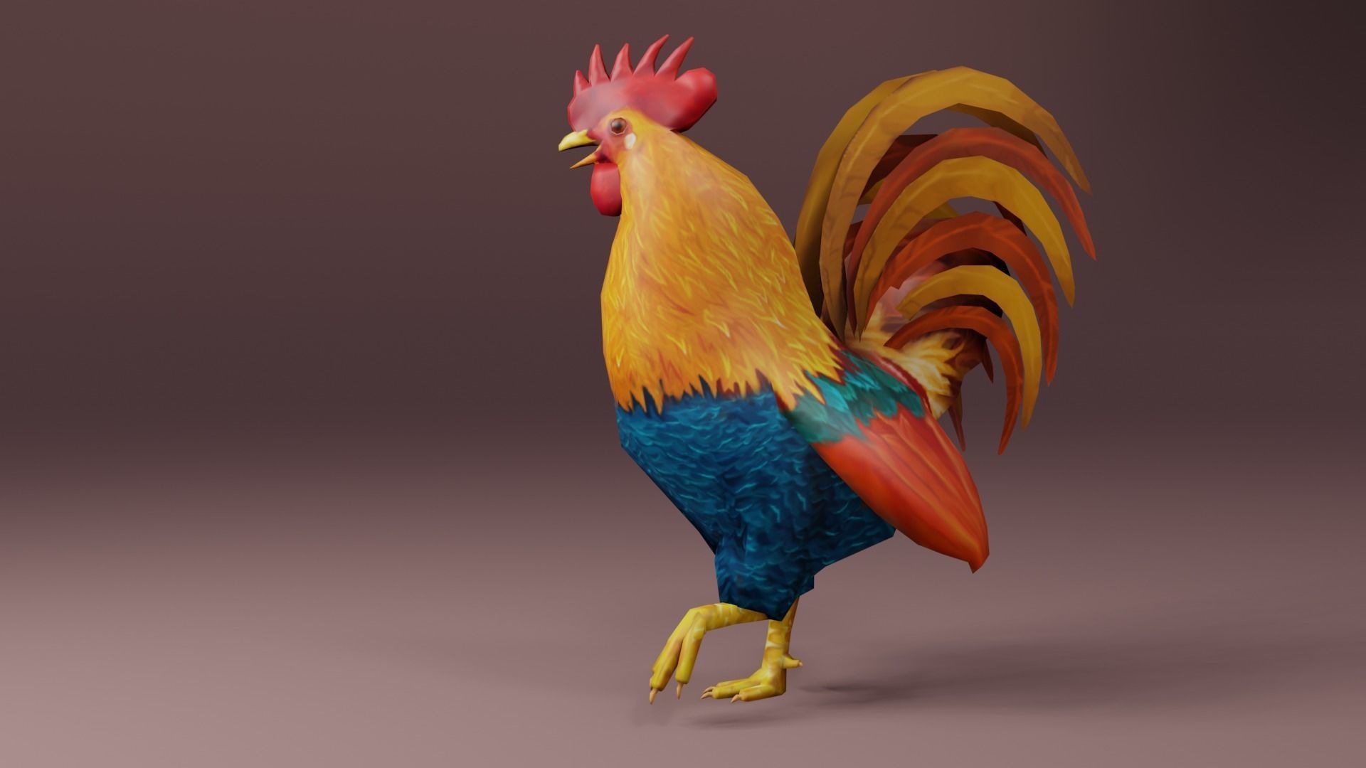 Low Poly Rooster Rigged with Animation Low-poly 3D model_5
