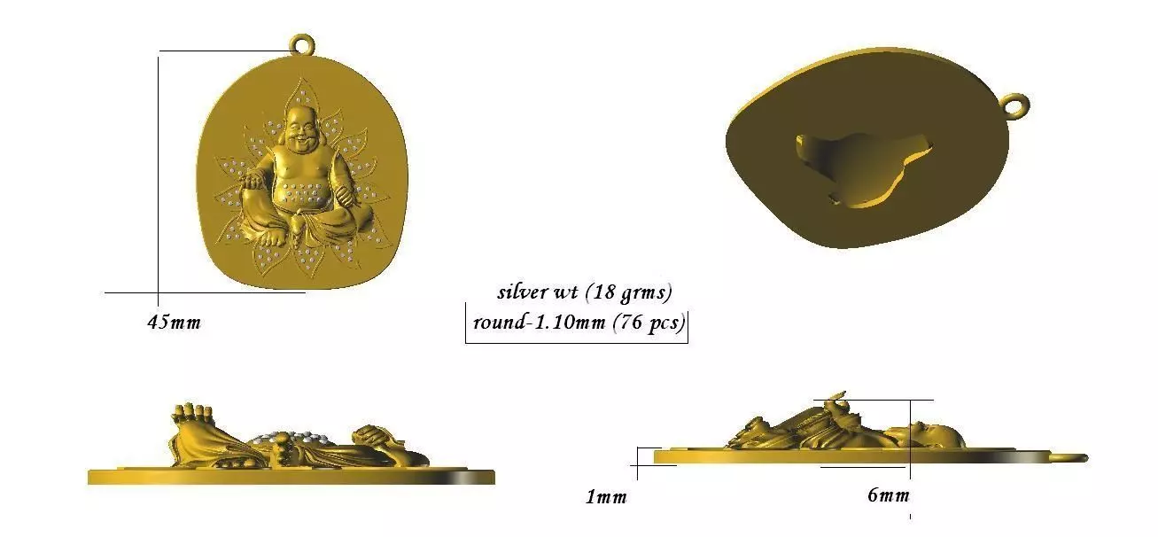 laughing buddha pendant and keychain 3D print model