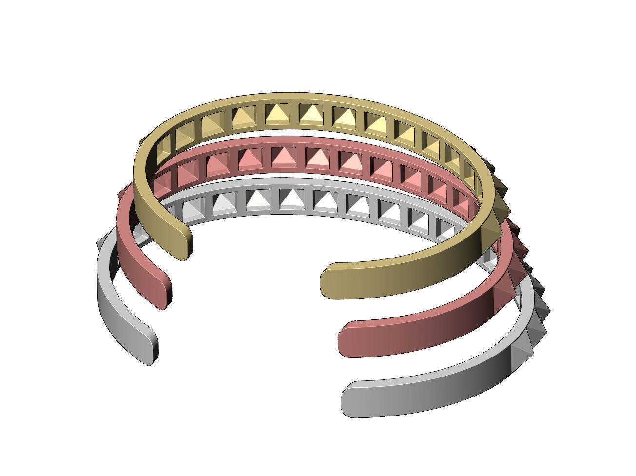 Pyramids studs cuff bracelet 3D print model_9