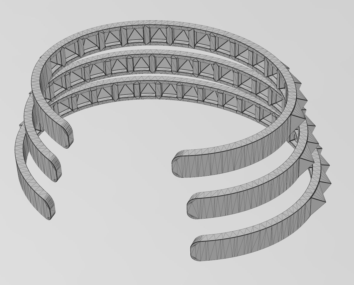 Pyramids studs cuff bracelet 3D print model_14