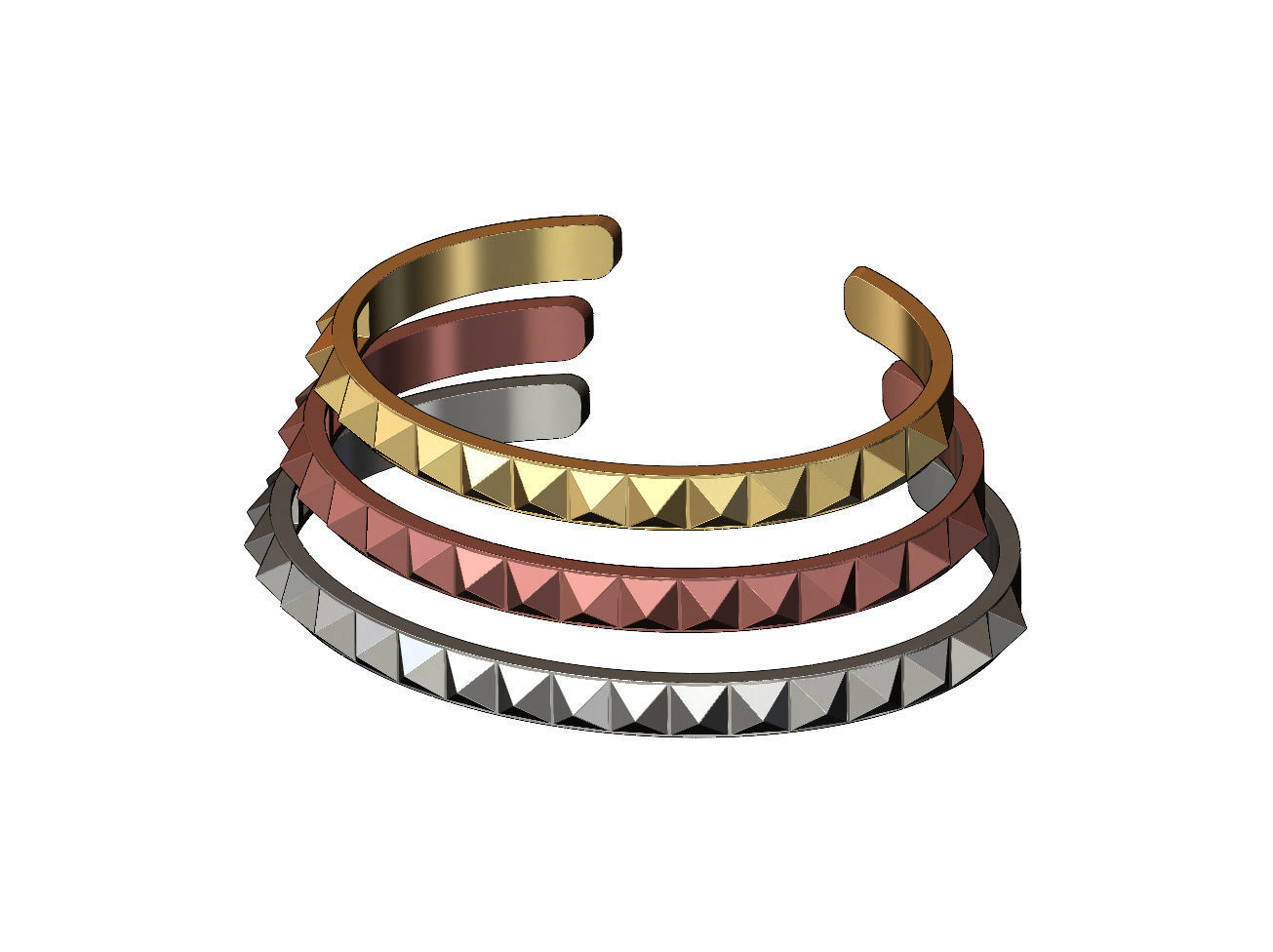 Pyramids studs cuff bracelet 3D print model_1
