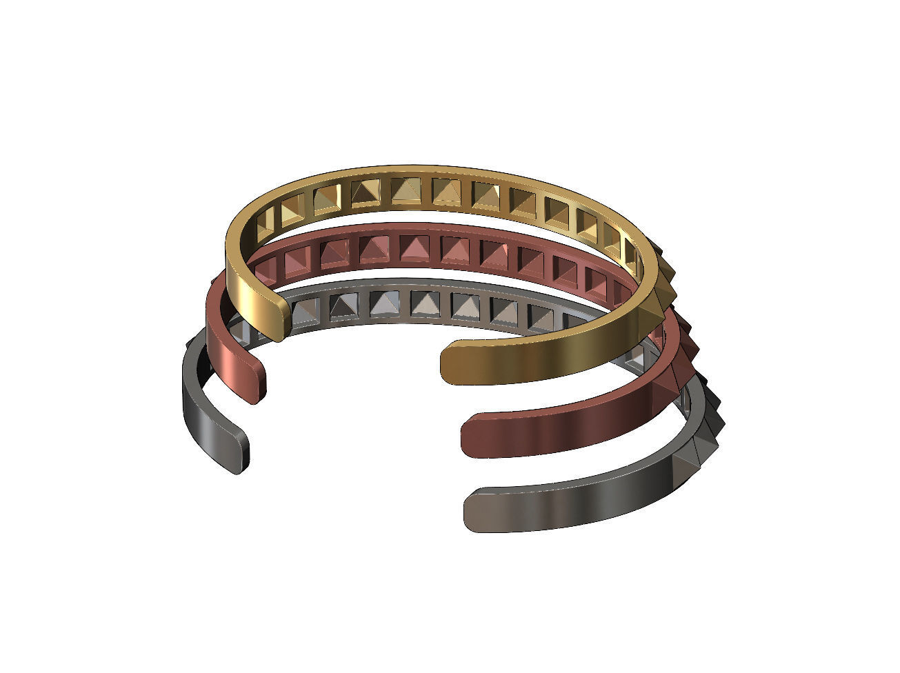 Pyramids studs cuff bracelet 3D print model_2