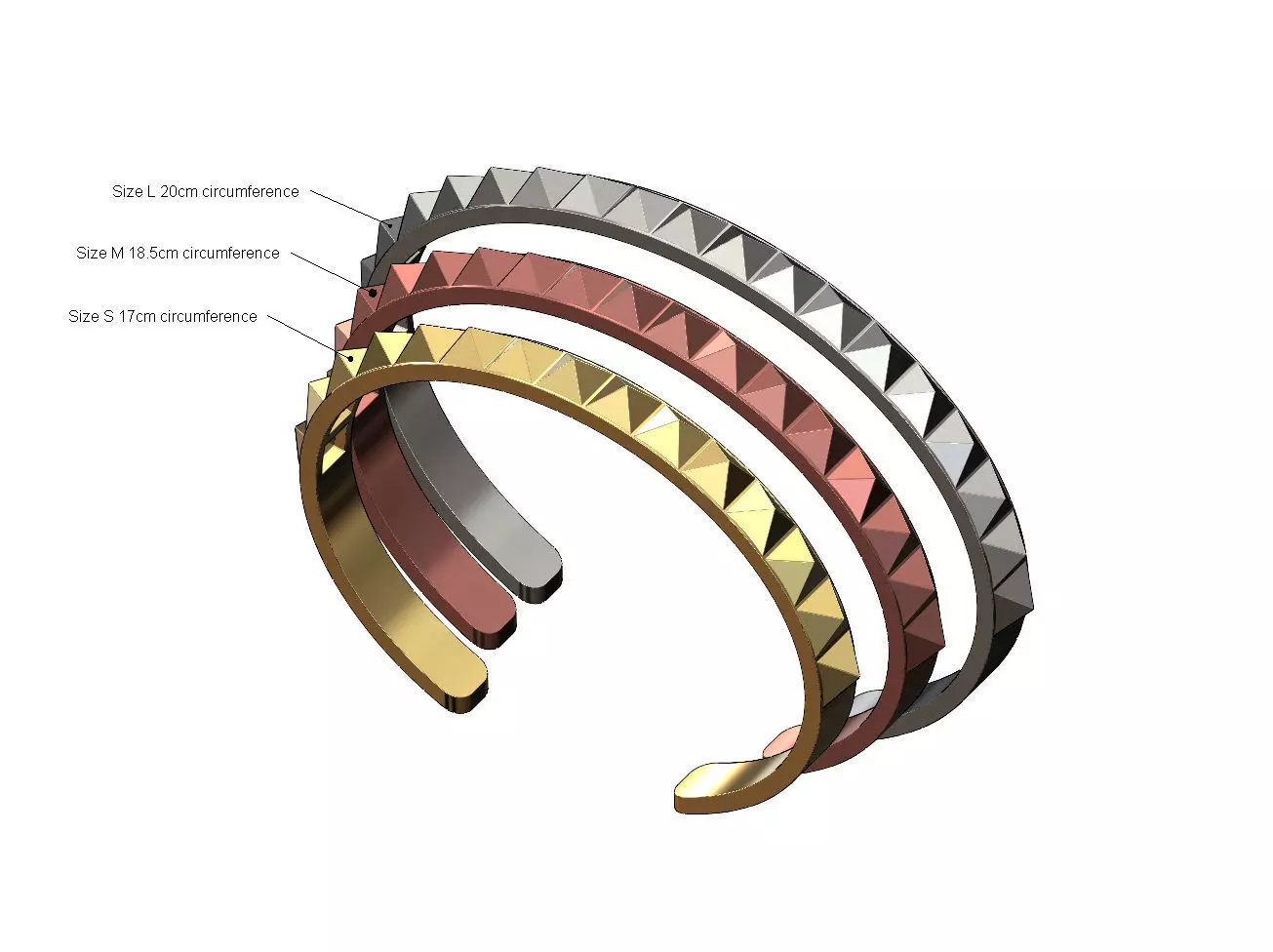 Pyramids studs cuff bracelet 3D print model_0