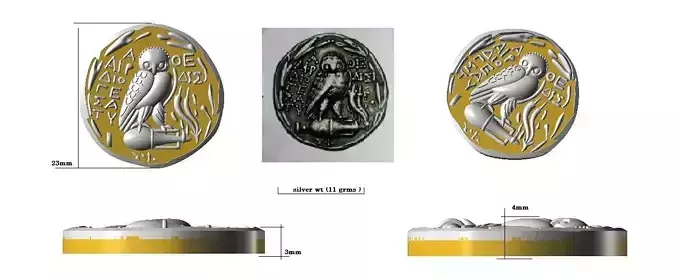 old owl pendant and coin 