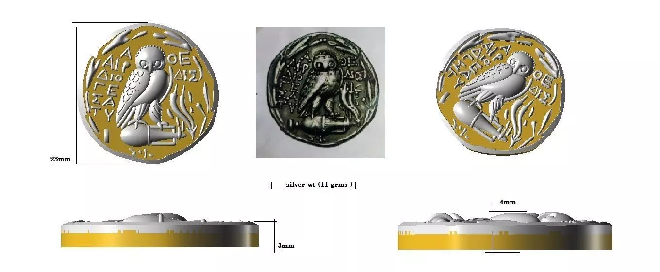 old owl pendant and coin 3D print model