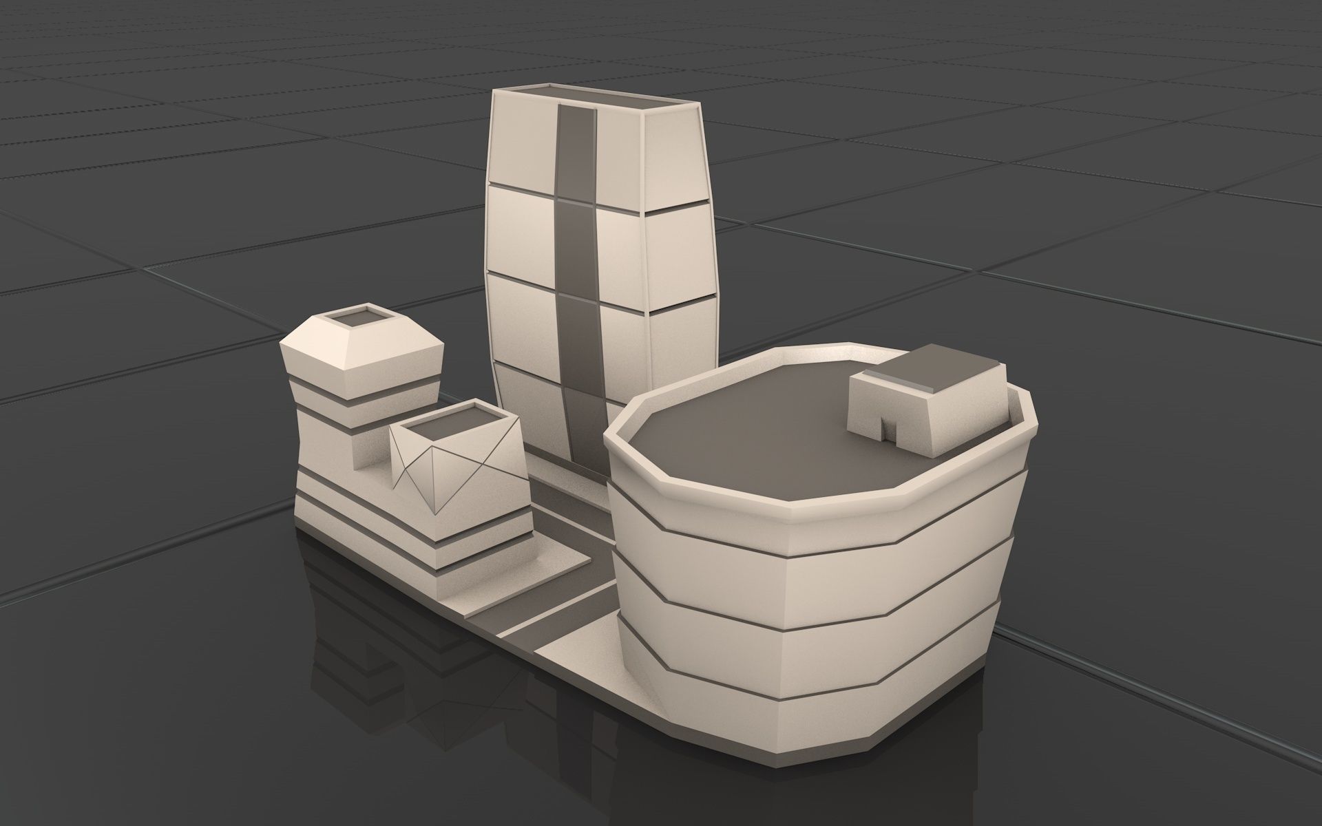 Building city low poly mini-scene 3D print model_1