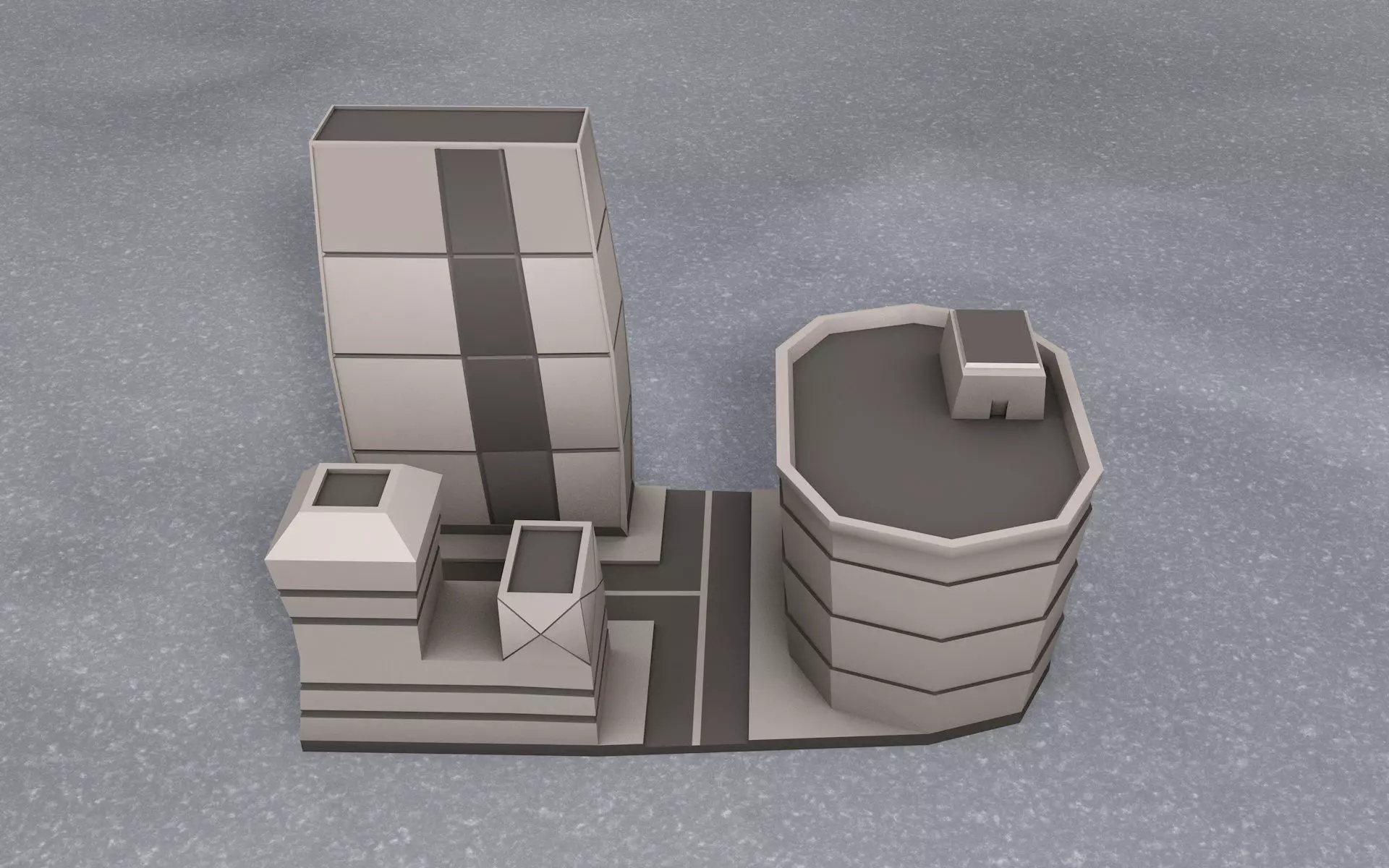 Building city low poly mini-scene 3D print model_0