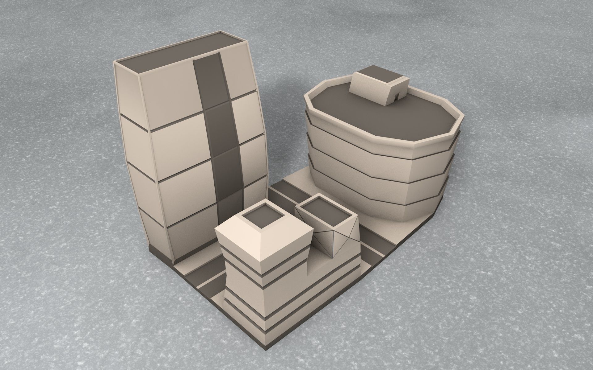 Building city low poly mini-scene 3D print model_3