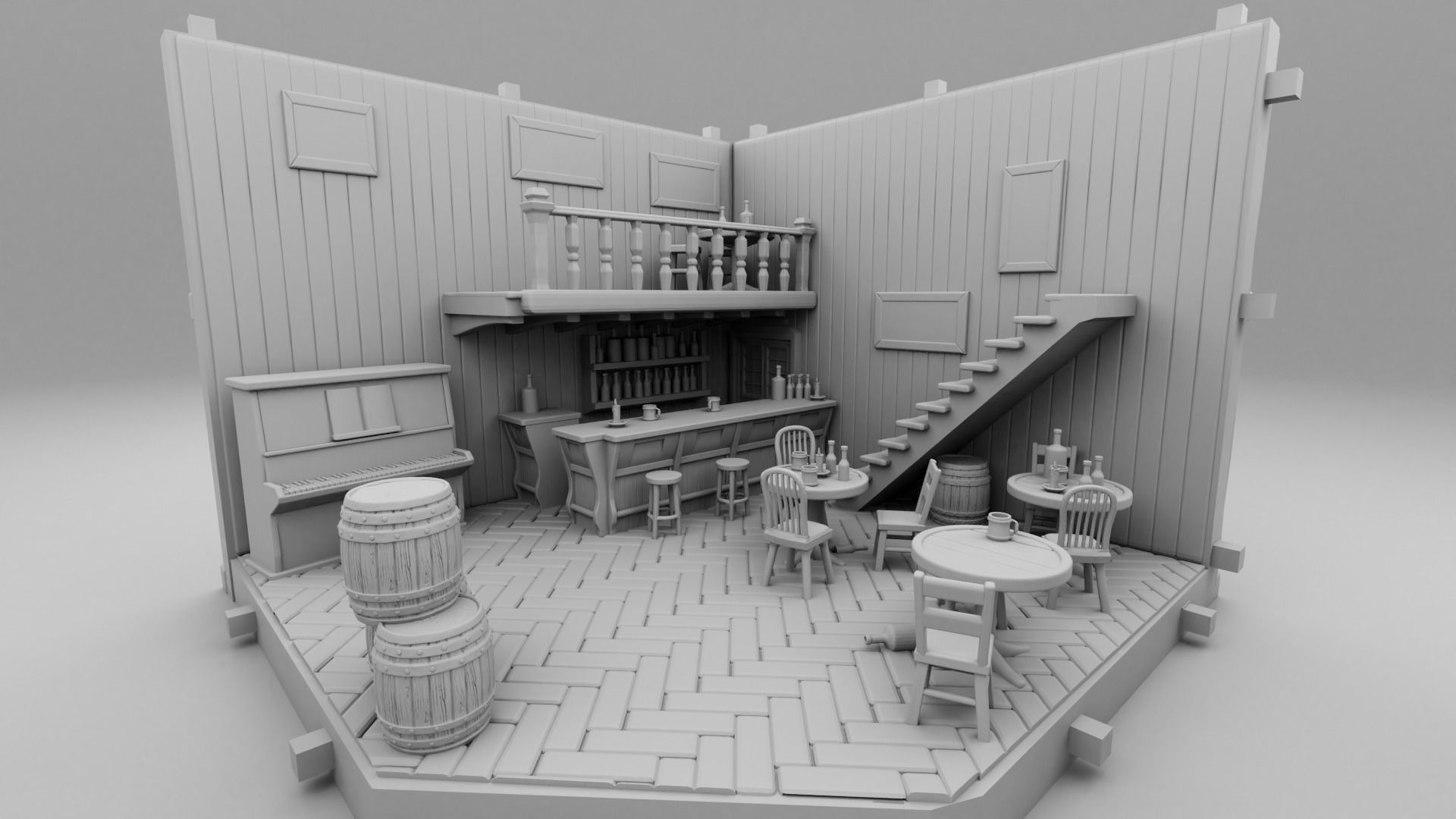 Wild west large saloon 3D print model_3