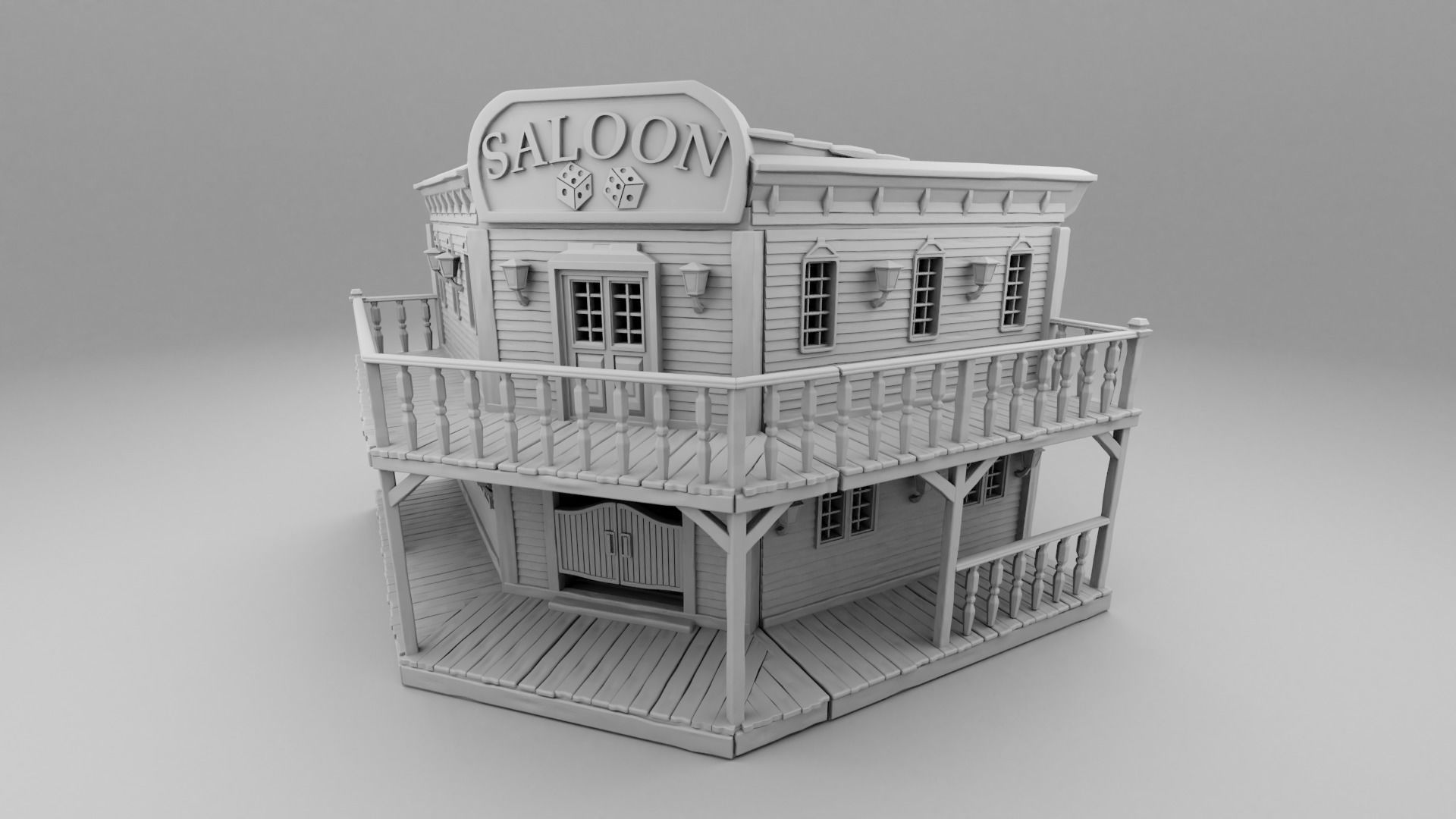 Wild west large saloon 3D print model_1