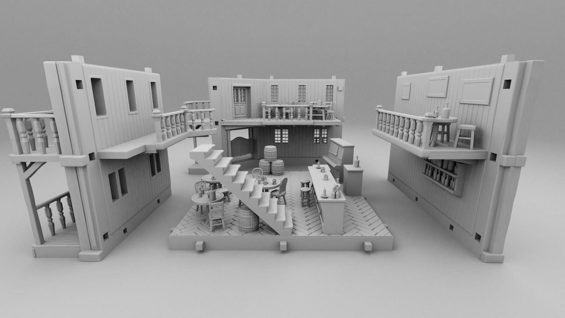 Wild west large saloon 3D print model_4