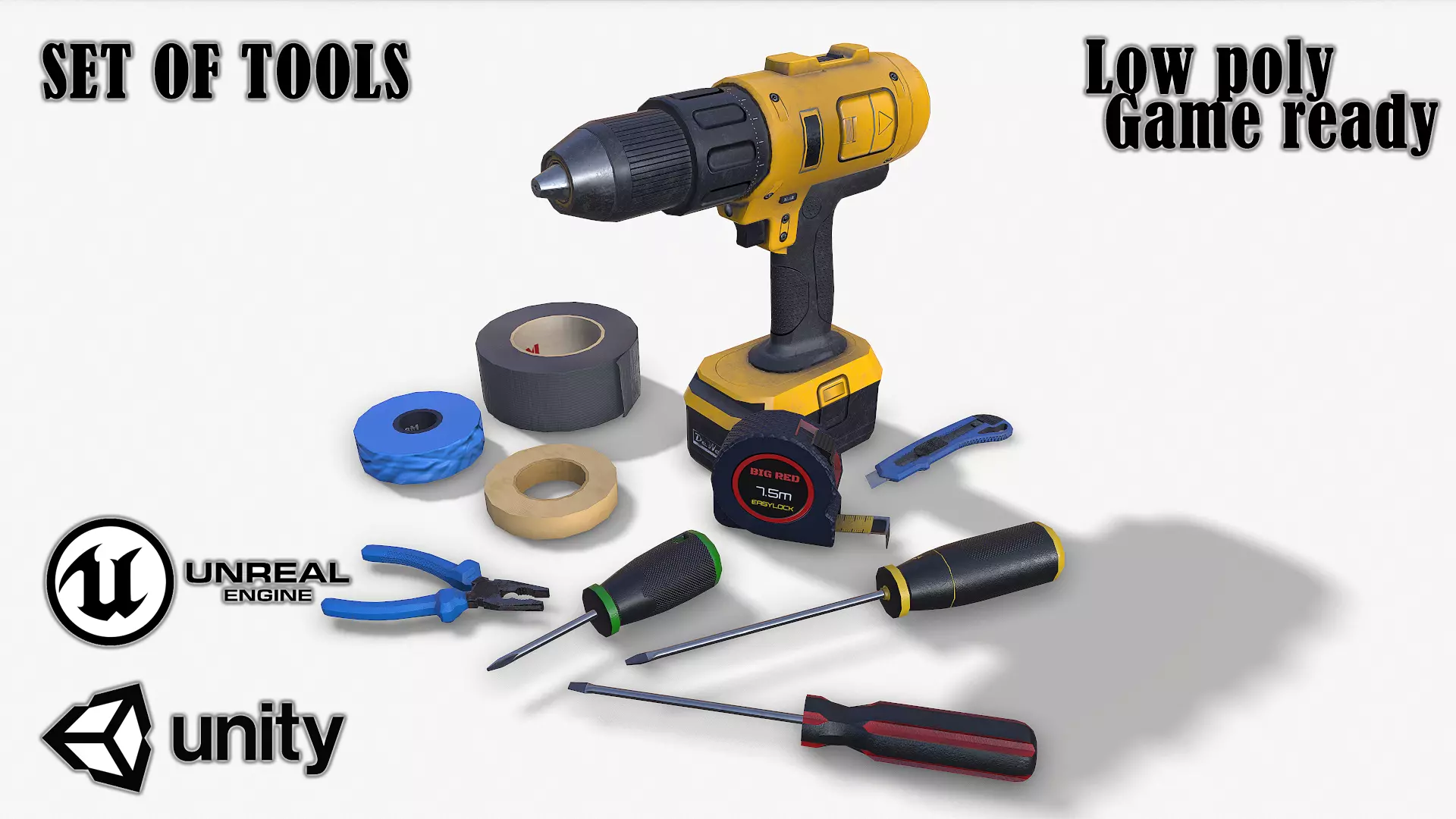 Set of tools 01 Low-poly 3D model_0