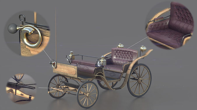 Carriage old fashioned Low-poly 3D model