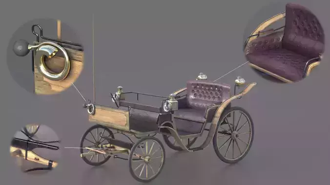 Carriage old fashioned Low-poly 3D model