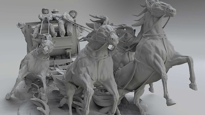 Cowboys with horses 3D print model