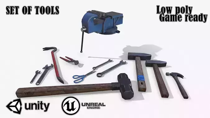 Set of tools 02 Low-poly 3D model