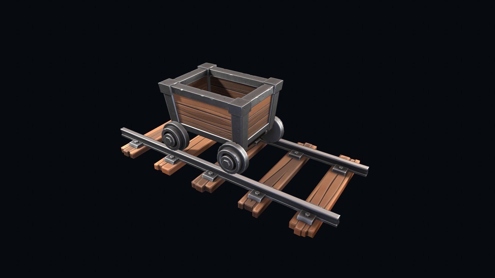 Stylized trolley and rails  Low-poly 3D model_1